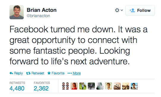 Brian Actons i efterhand kända tweet.